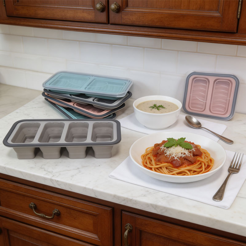 Meal Prep Soup - 大型アイスキューブ冷凍モールド-スープ、蓋付きシリコン冷凍トレイ、ソース、残り物、自家製食事準備用冷凍保存容器