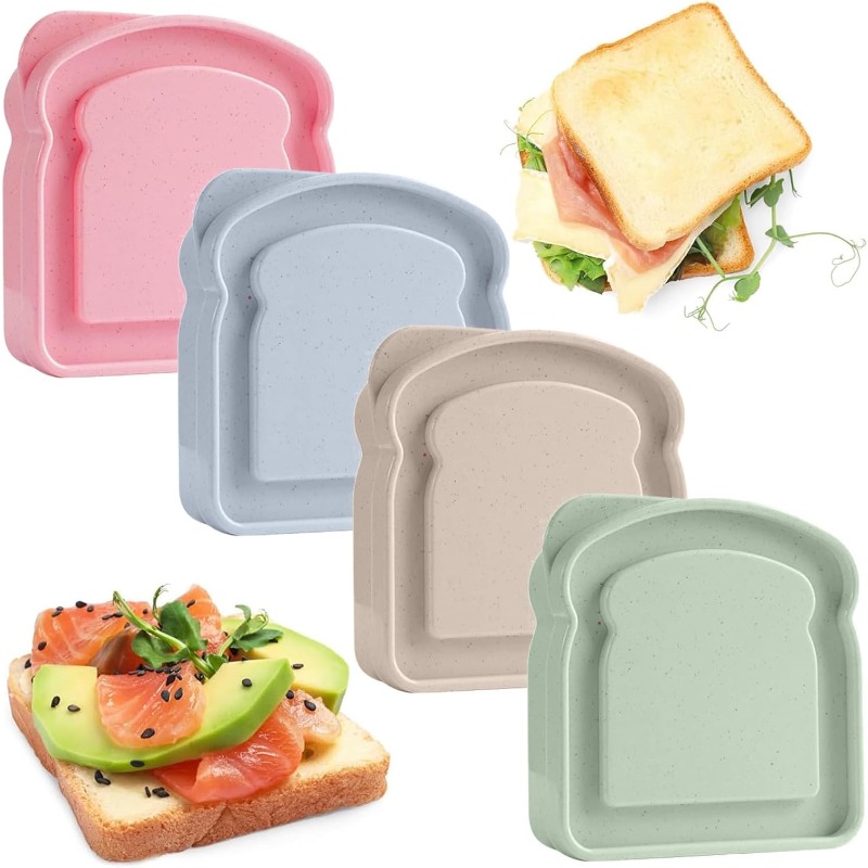 Meal Prep Lunch Boxes - 1/4 個のサンドイッチコンテナランチボックストースト型食品保存装置カバー付き再利用可能な家庭用キャンプピクニック学生