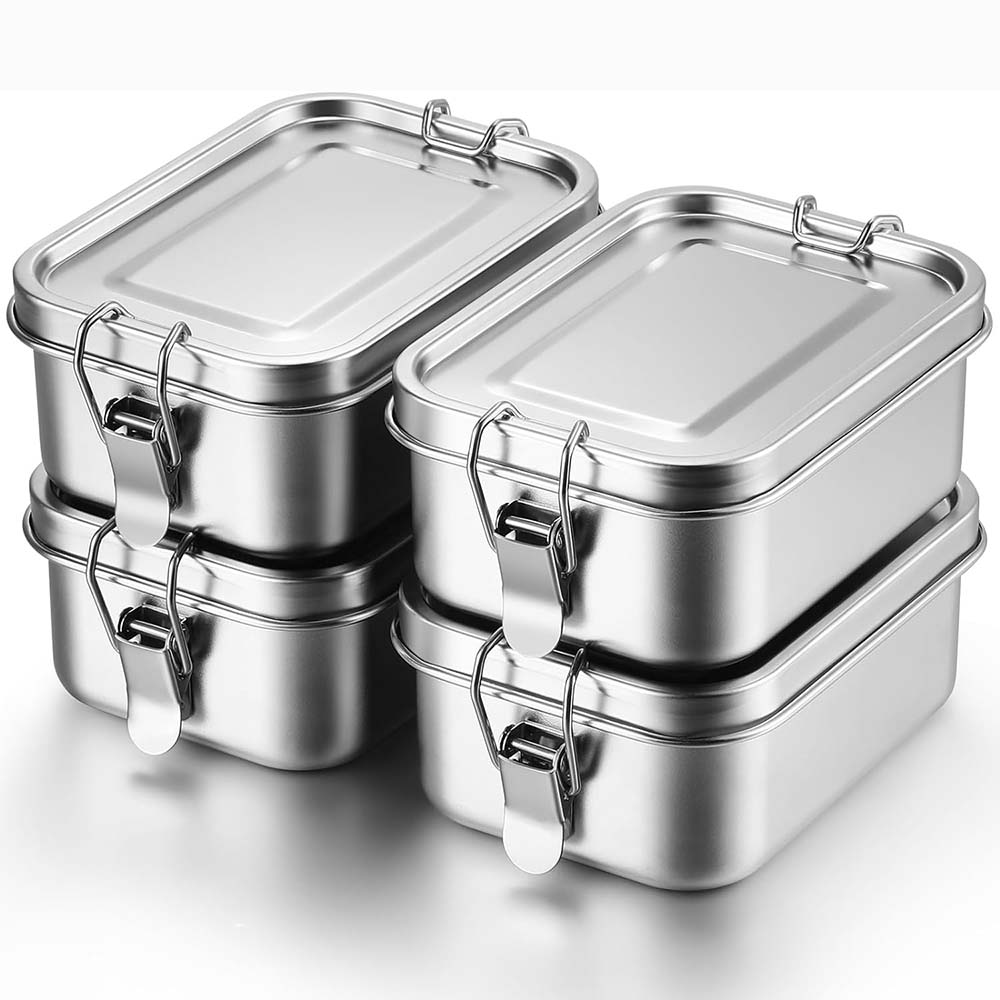 Meal Prep Lunch Boxes - 4 個のステンレス鋼弁当箱金属弁当箱食品保存容器ロック可能なクリップ付きランチスナックボックス仕事、学校