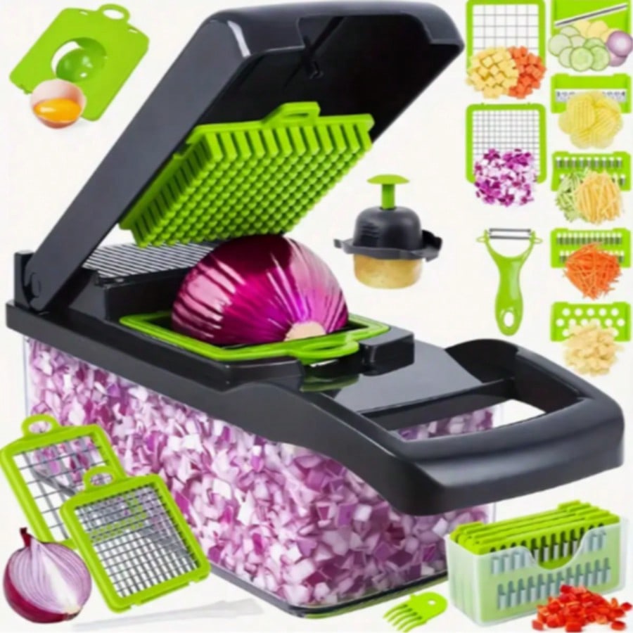Meal Prep Potatoes - 16点多機能キッチンセット：野菜・果物チョッパー、手動フードグレーター、玉ねぎ・ジャガイモシュレッダー | 省スペース設計、食器洗い機対応、食事の準備が簡単 | キッチン+トラベルアクセサリー、キッチン装飾