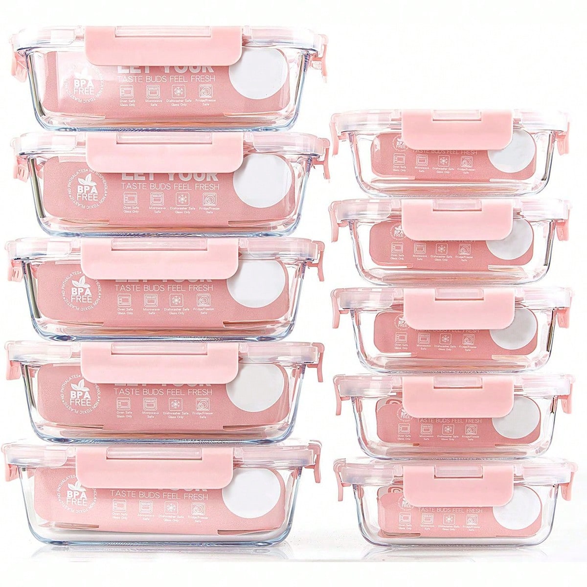 Meal Prep Lunch Boxes - 10個入りガラス製ミールプレップ容器、蓋付き食品保存容器、気密ガラスランチボックス、電子レンジ、オーブン、冷凍庫、食洗機対応
