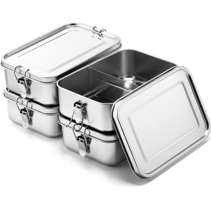 Meal Prep Lunch Boxes - 304ステンレス鋼製 1200/2400ml ランチボックス 弁当箱 金属製食品保存容器 ロック式留め金付き