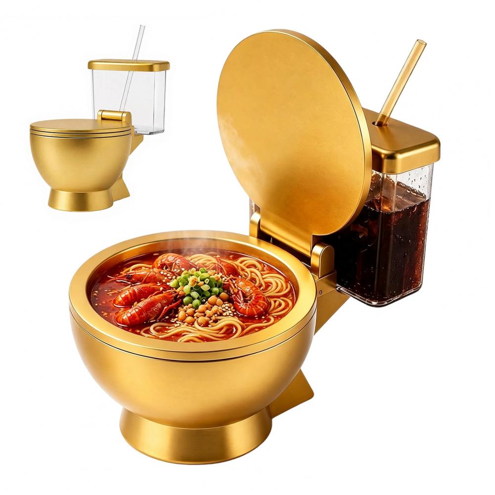 Meal Prep Soup - トイレ型ラーメンボウルセット、内蔵ドリンクカップとストローデザイン、斬新なフードボウル、インスタントラーメンスープやスナック用 新品