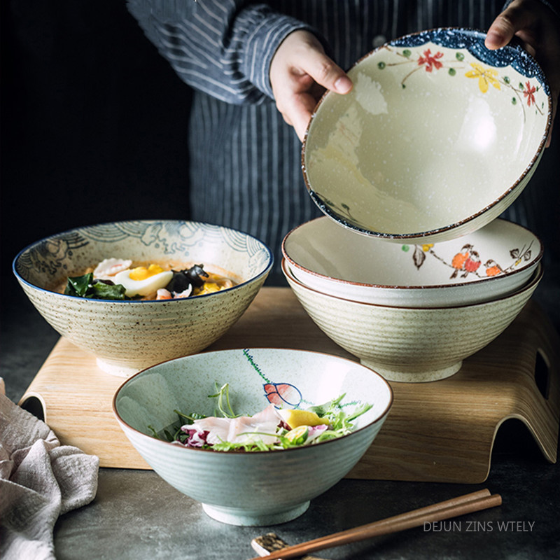 Meal Prep Soup - 8 インチセラミックヌードルボウル日本セラミックスープボウル健康釉下塗装ラーメンボウルキッチン食器サラダ容器