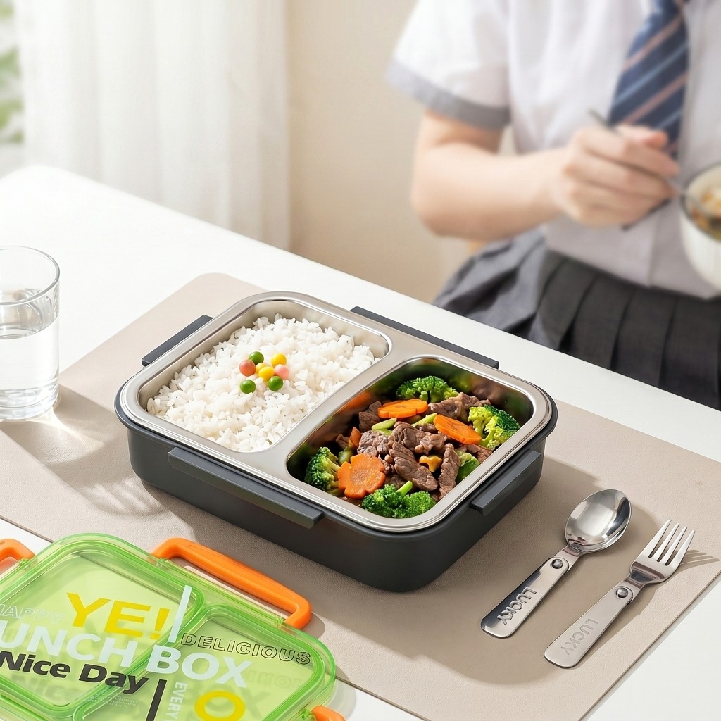 Meal Prep Lunch Boxes - 電子レンジ対応304ステンレス製弁当箱、仕切り付き食品保存容器、漏れ防止、子供、学生、学校用食事準備容器