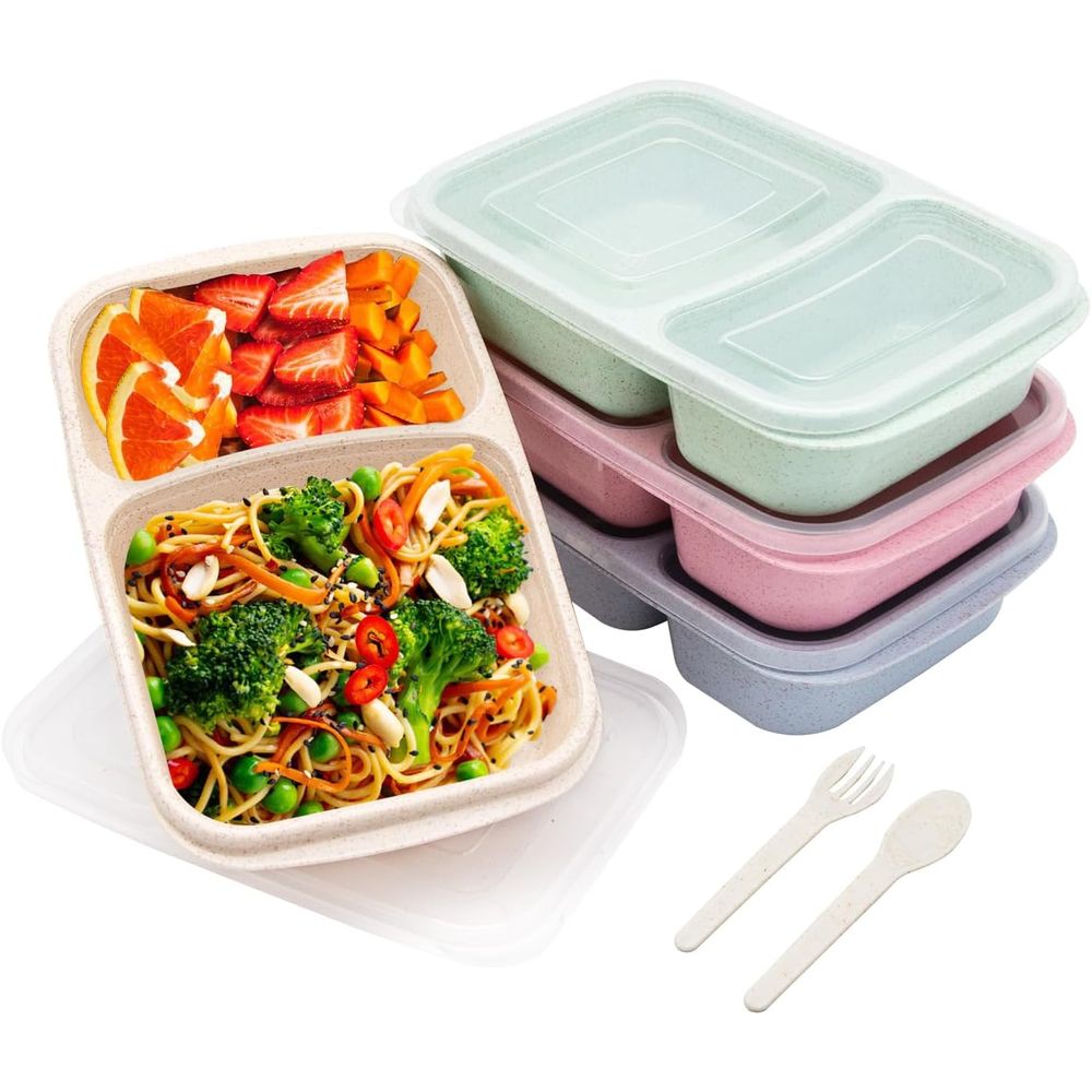 4パック弁当箱、2つのコンパートメント付き食事準備容器、蓋付 - Meal Prep Lunch Boxes のレビューと価格