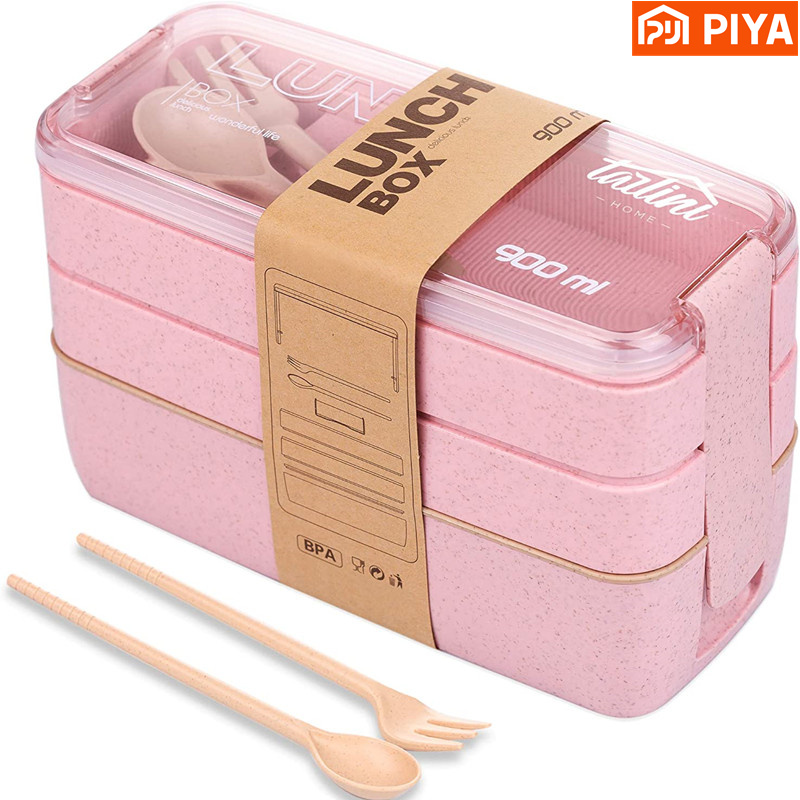 弁当箱3-in-1麦わらストロー,再利用可能な食器,弁当箱, - Meal Prep Lunch Boxes のレビューと価格