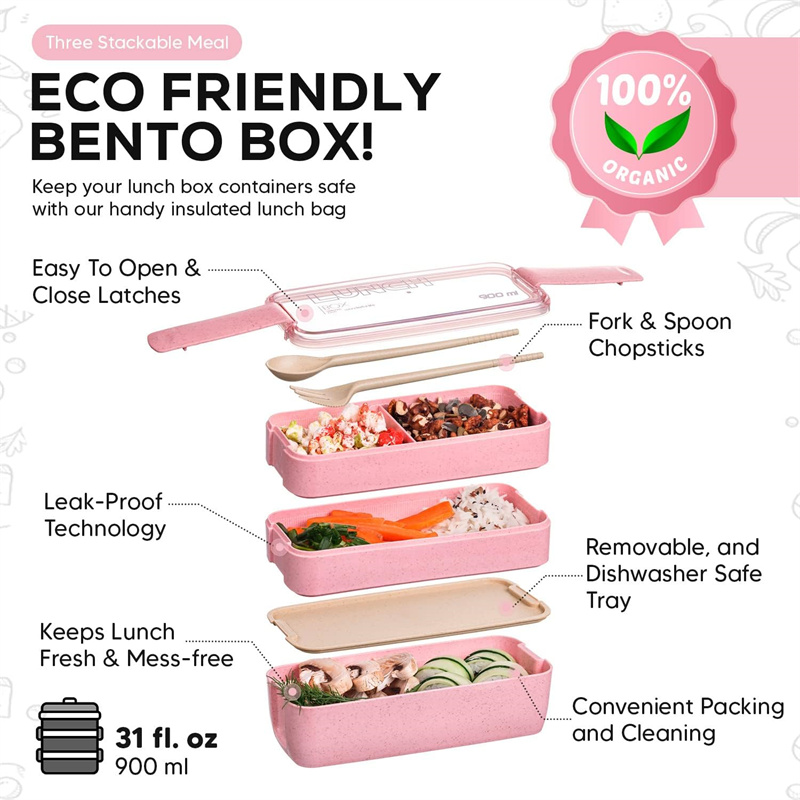 弁当箱3-in-1麦わらストロー,再利用可能な食器,弁当箱, - Meal Prep Lunch Boxes のレビューと価格