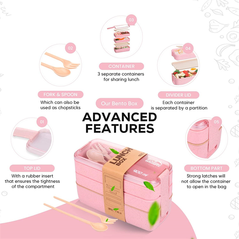 弁当箱3-in-1麦わらストロー,再利用可能な食器,弁当箱, - Meal Prep Lunch Boxes のレビューと価格