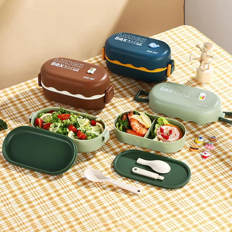スプーンバックル付きの2層プラスチックコンパートメント弁当箱 - Meal Prep Lunch Boxes のレビューと価格