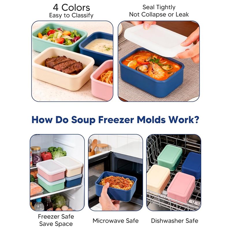 AB33-4個入りシリコン製冷凍庫用型 蓋付き スープ、ソー - Meal Prep Soup のレビューと価格